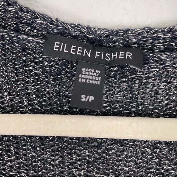 Eileen Fisher Navy Blue & Silver Knit Linen Blend Open Cardigan - Picture 5 of 6